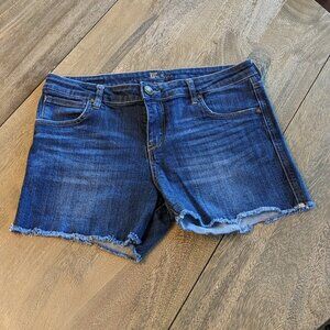 Kut from the Kloth Dark wash Distressed Blue Jean Cut off Raw Hem Shorts, Size 8